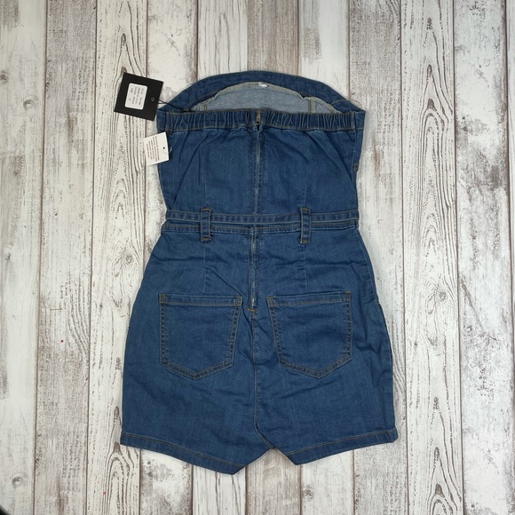 Joplin Dark Wash Bandeau Tie Waist Denim Romper - Picture 13 of 13
